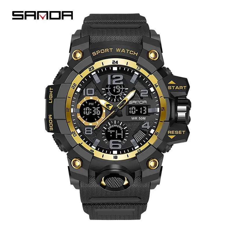Sanda Black Sport Watch Multi-Functional Waterproof Luminous Men's Electronic Watch - Image 47