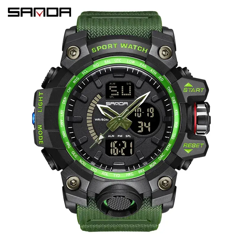 Sanda Black Sport Watch Multi-Functional Waterproof Luminous Men's Electronic Watch - Image 5
