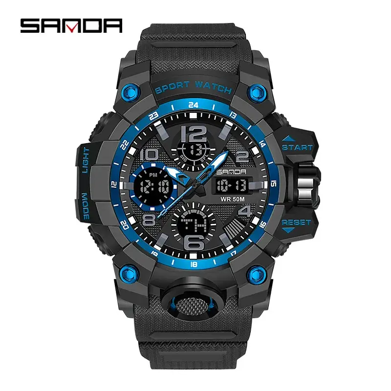 Sanda Black Sport Watch Multi-Functional Waterproof Luminous Men's Electronic Watch - Image 50
