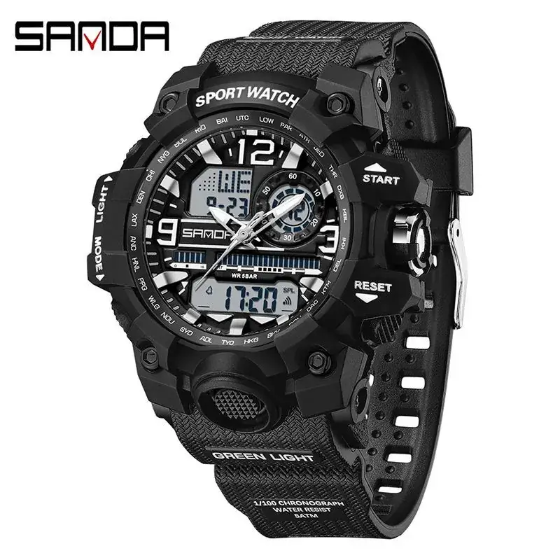Sanda Black Sport Watch Multi-Functional Waterproof Luminous Men's Electronic Watch - Image 52