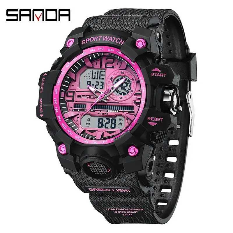Sanda Black Sport Watch Multi-Functional Waterproof Luminous Men's Electronic Watch - Image 54