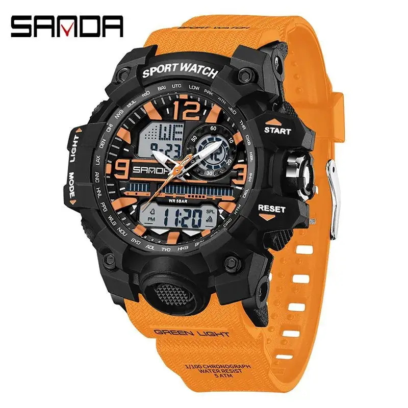 Sanda Black Sport Watch Multi-Functional Waterproof Luminous Men's Electronic Watch - Image 55
