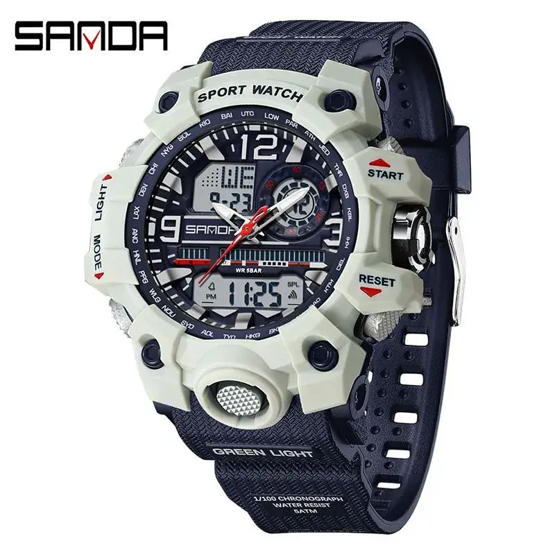 Sanda Black Sport Watch Multi-Functional Waterproof Luminous Men's Electronic Watch - Image 56