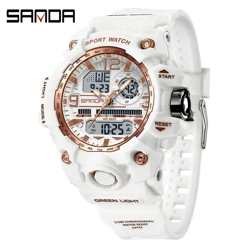 Sanda Black Sport Watch Multi-Functional Waterproof Luminous Men's Electronic Watch - Image 57