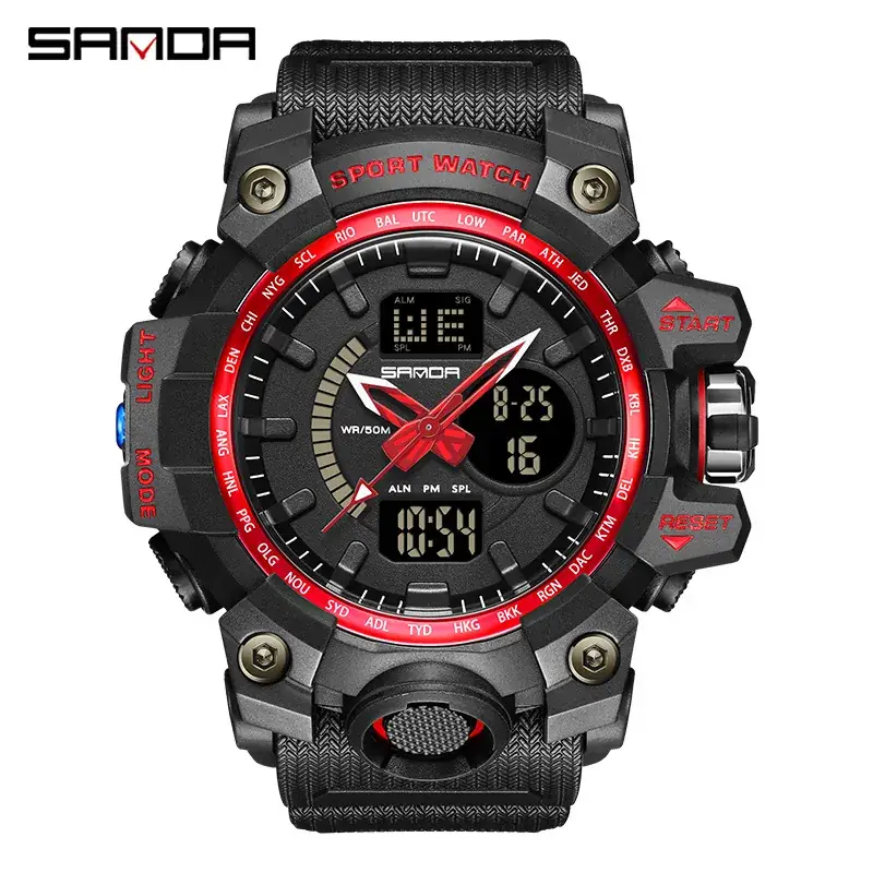 Sanda Black Sport Watch Multi-Functional Waterproof Luminous Men's Electronic Watch - Image 6