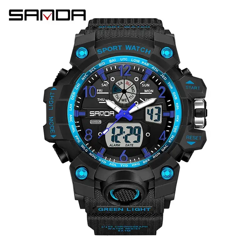Sanda Black Sport Watch Multi-Functional Waterproof Luminous Men's Electronic Watch - Image 63