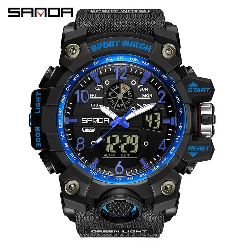 Sanda Black Sport Watch Multi-Functional Waterproof Luminous Men's Electronic Watch - Image 74