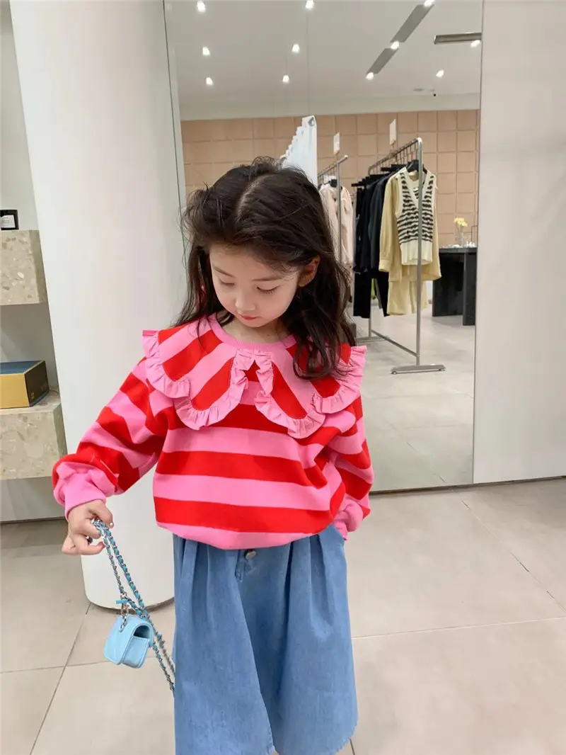 Girls Striped Long Sleeve Sweater Top Q2139 - Image 2