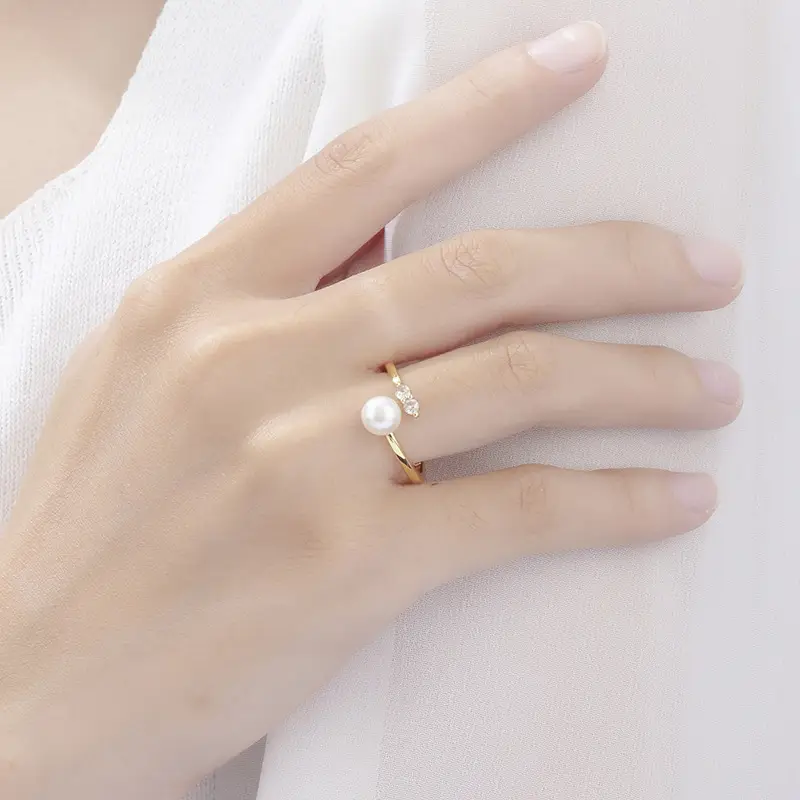 Open Zircon Pearl Ring for Women Gold Plated - Image 2