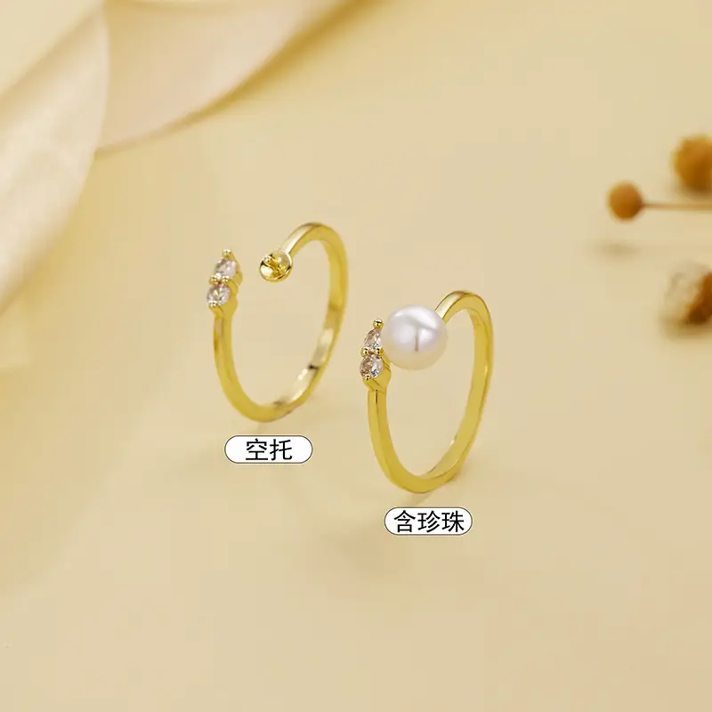 Open Zircon Pearl Ring for Women Gold Plated - Image 4