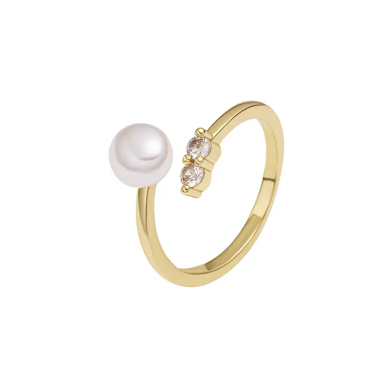 Open Zircon Pearl Ring for Women Gold Plated - Image 5