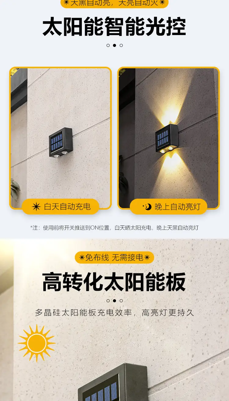 Solar Wall Light 4LED White Outdoor Garden Light — feature 4