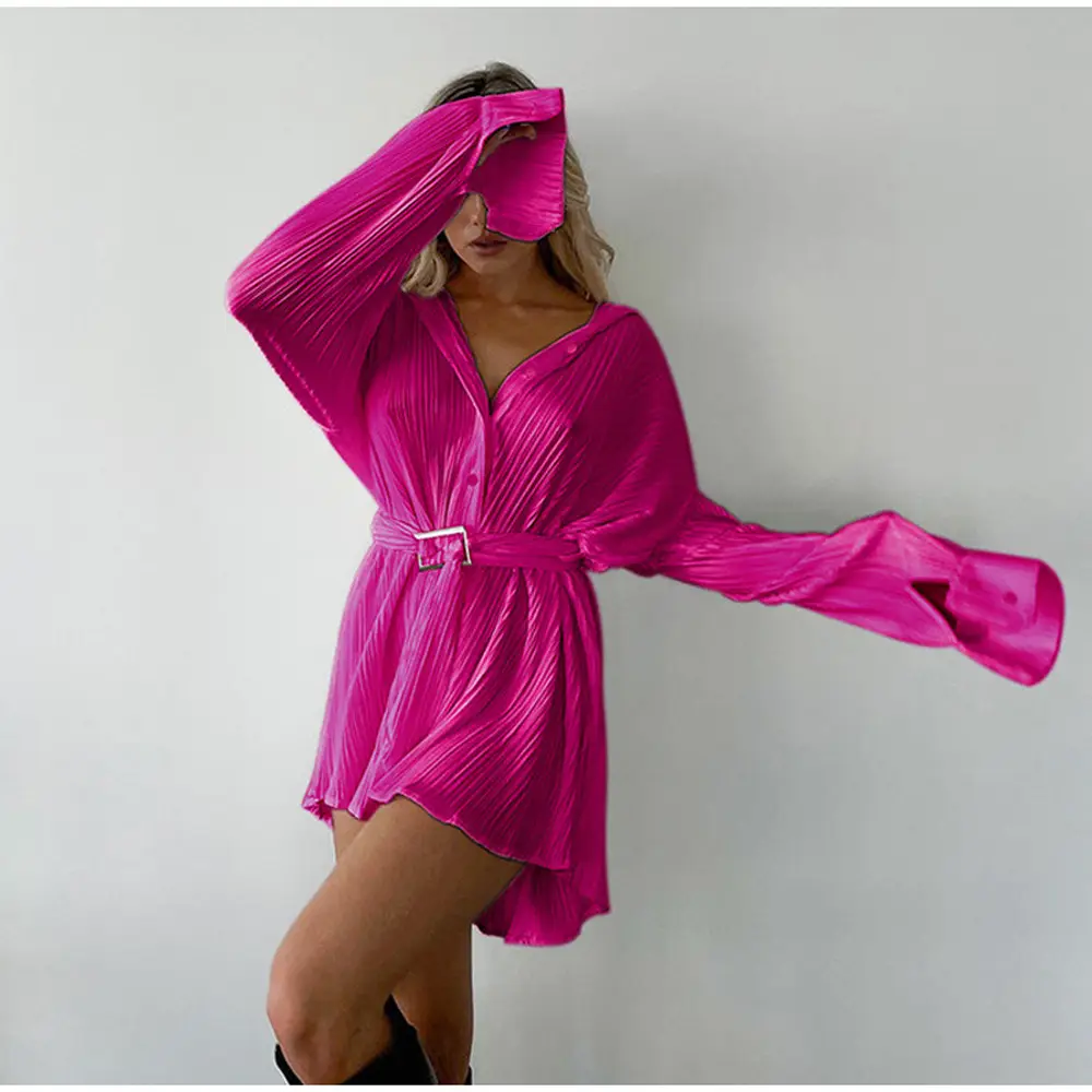 Black Pleated V-Neck Long Sleeve Women's Shirt - Image 8