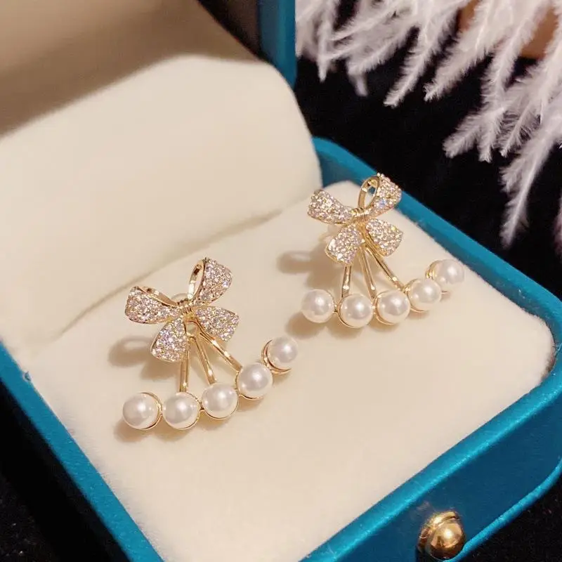 French Style Crystal Pearl Bow Earrings for Women — feature 10