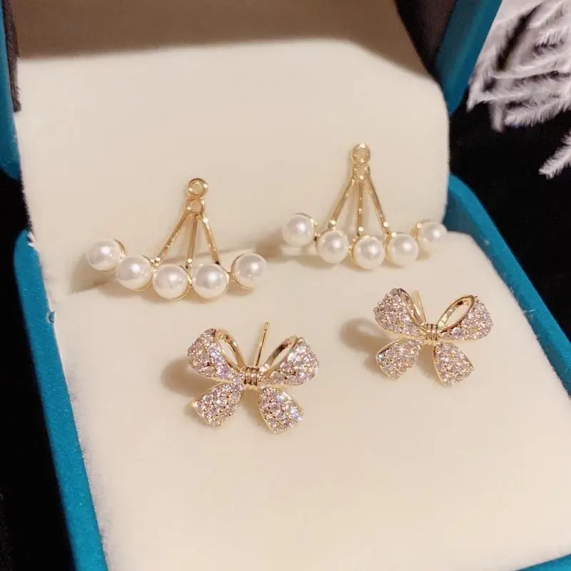 French Style Crystal Pearl Bow Earrings for Women — feature 3