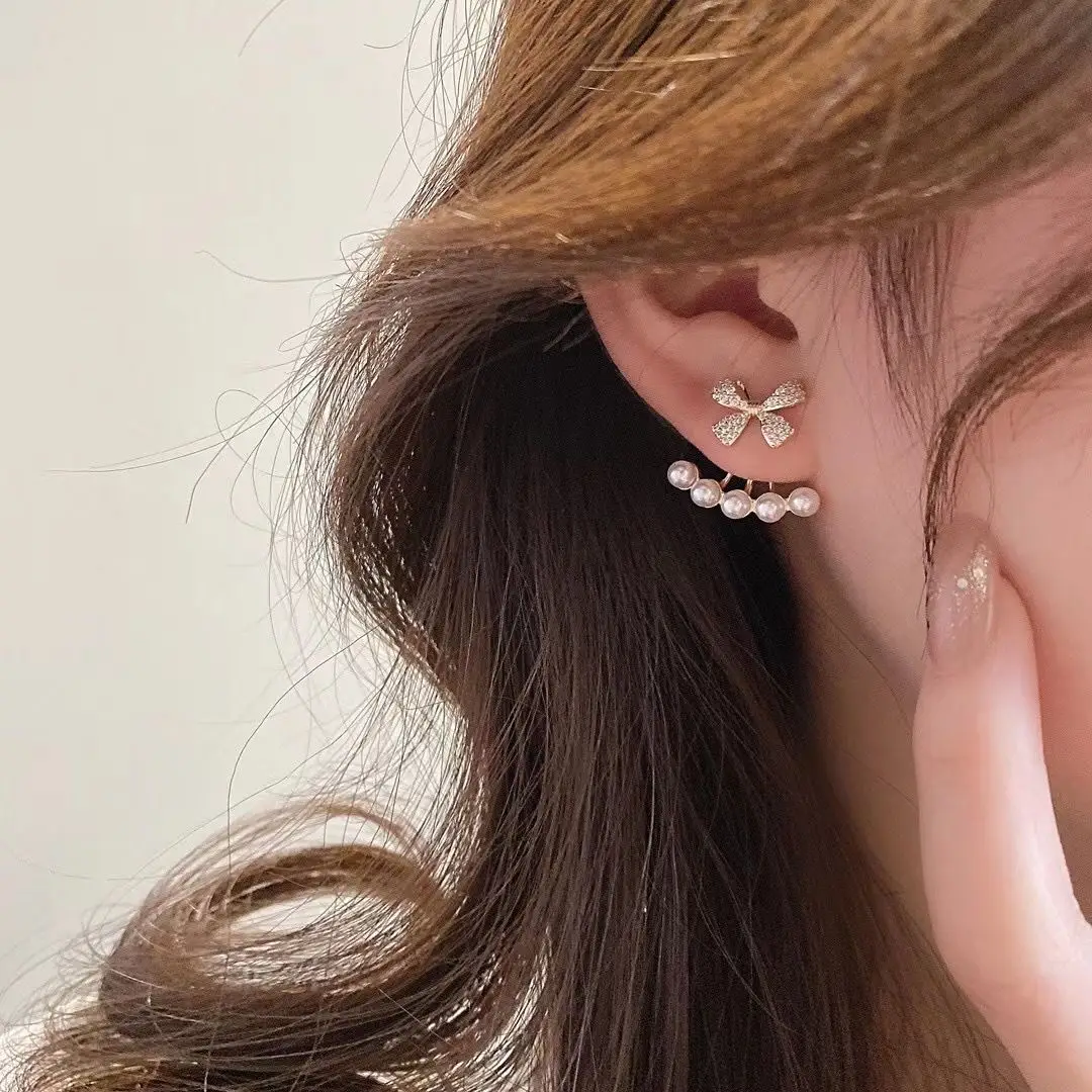 French Style Crystal Pearl Bow Earrings for Women — feature 8