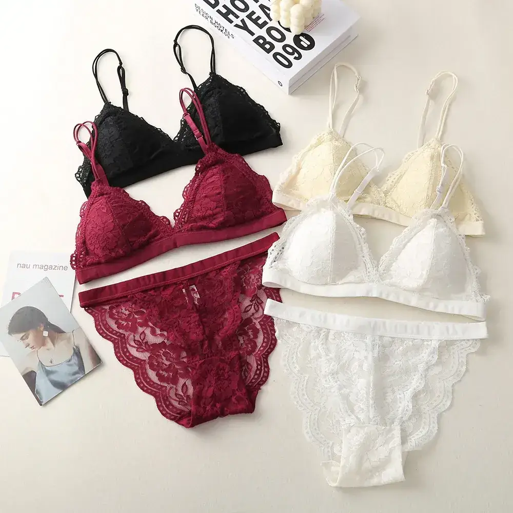 Pink Lace French Bralette Push Up Wireless Underwear