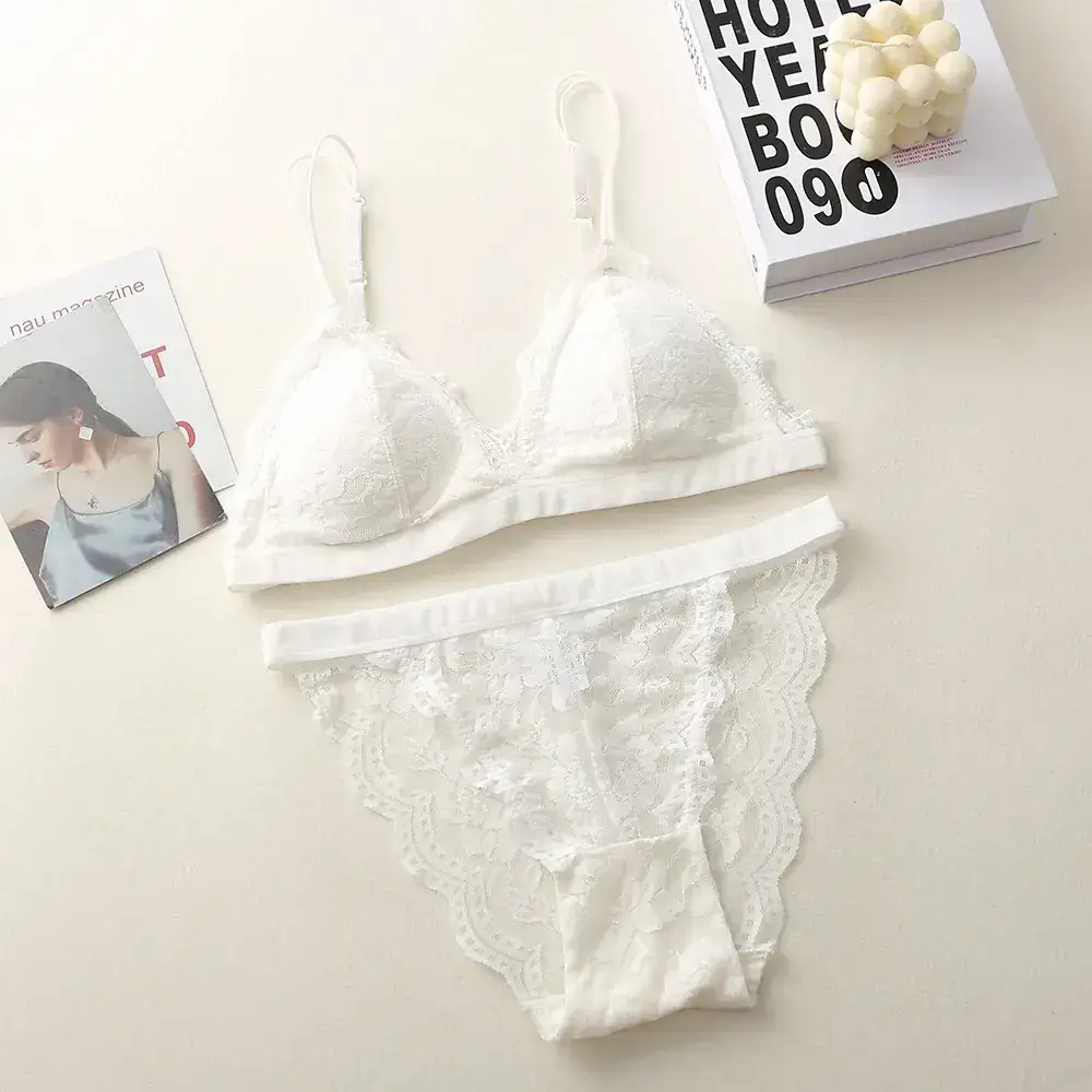Pink Lace French Bralette Push Up Wireless Underwear