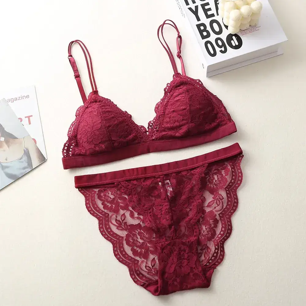 Pink Lace French Bralette Push Up Wireless Underwear