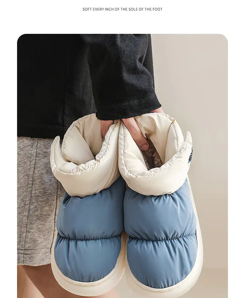Lidani cotton slippers men's bag with winter indoor home down cloth warm non-slip thick bottom cotton shoes women wholesale — feature 13