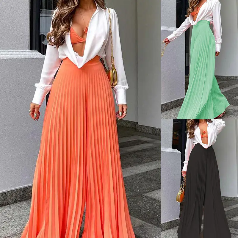 Orange Pleated Long Pants Set for Women 2025 - Image 2