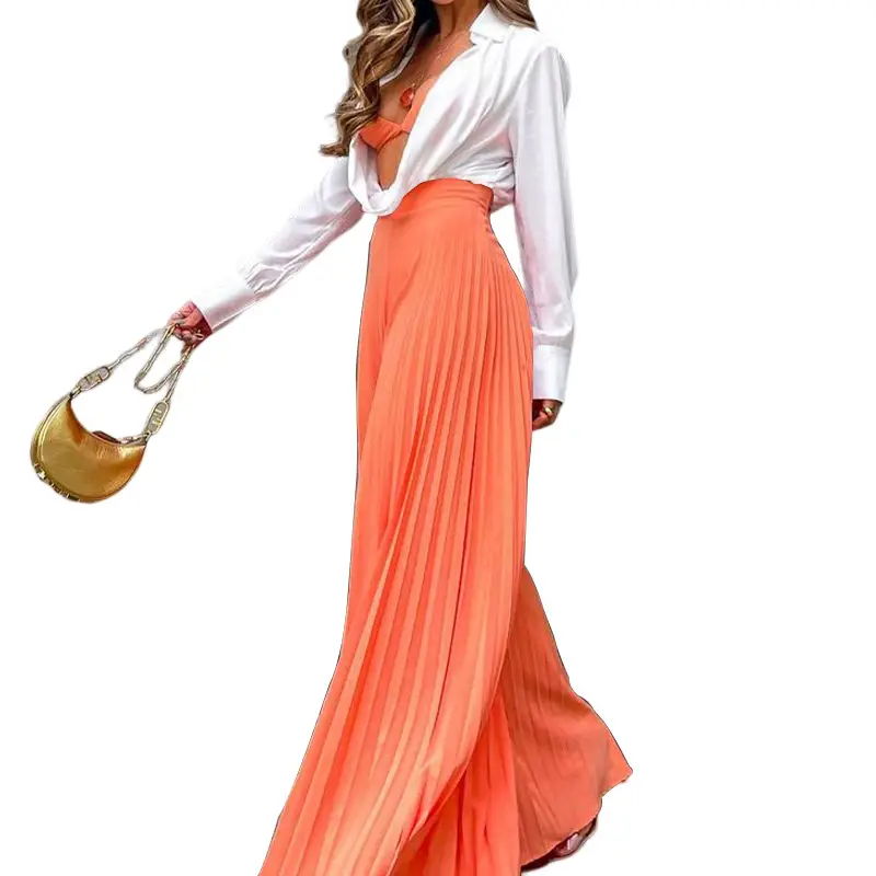 Orange Pleated Long Pants Set for Women 2025 - Image 6