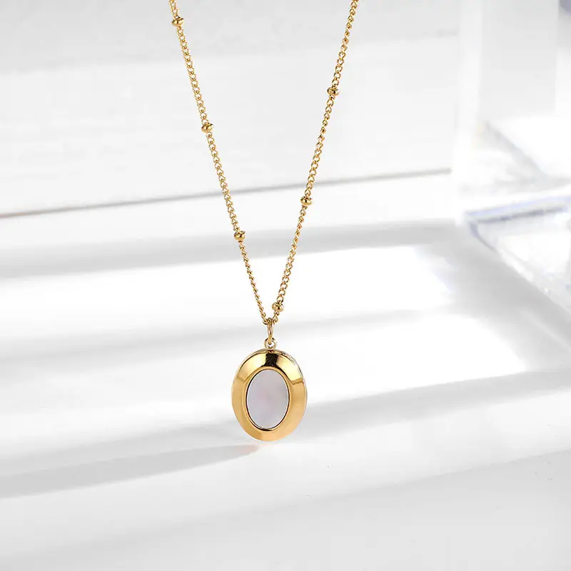 Korean Style Oval White Titanium Necklace for Women — feature 1