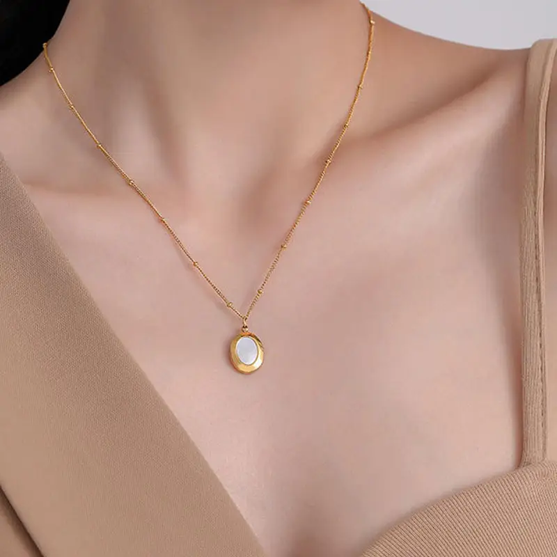 Korean Style Oval White Titanium Necklace for Women — feature 2