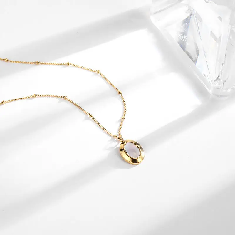 Korean Style Oval White Titanium Necklace for Women — feature 5