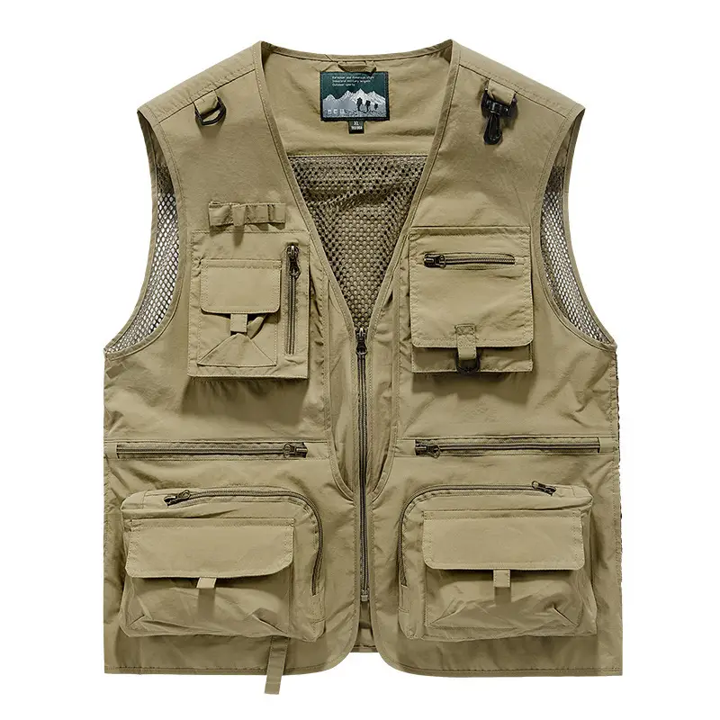 Men's Grey Mesh Fishing Vest with 8 Pockets