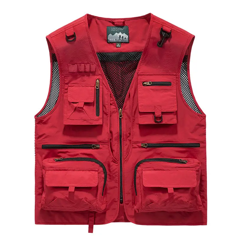 Men's Grey Mesh Fishing Vest with 8 Pockets