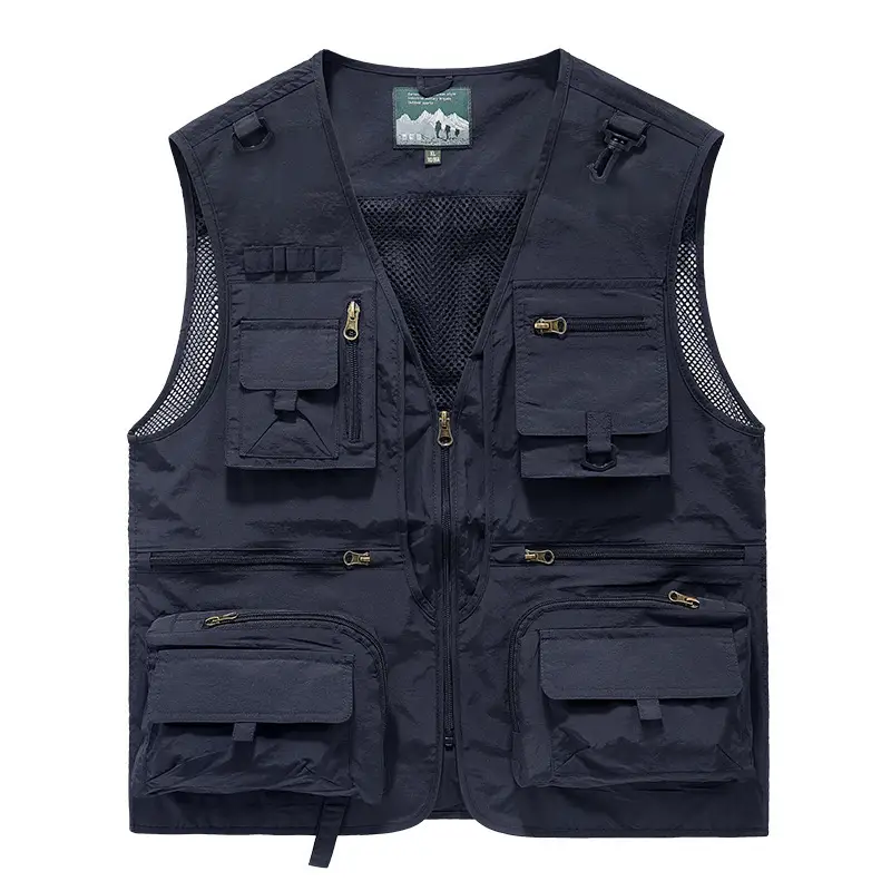 Men's Grey Mesh Fishing Vest with 8 Pockets