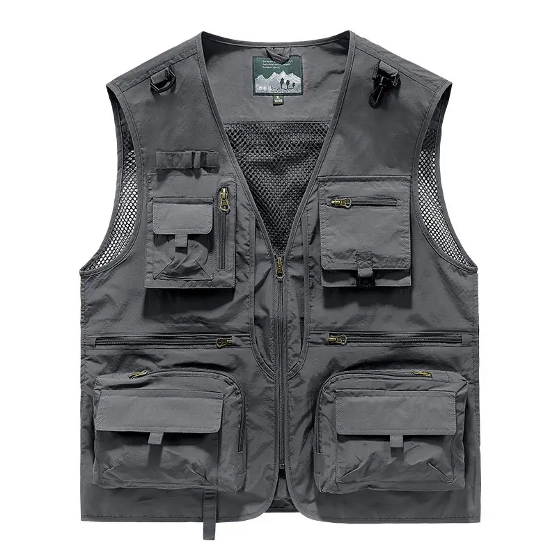 Men's Grey Mesh Fishing Vest with 8 Pockets