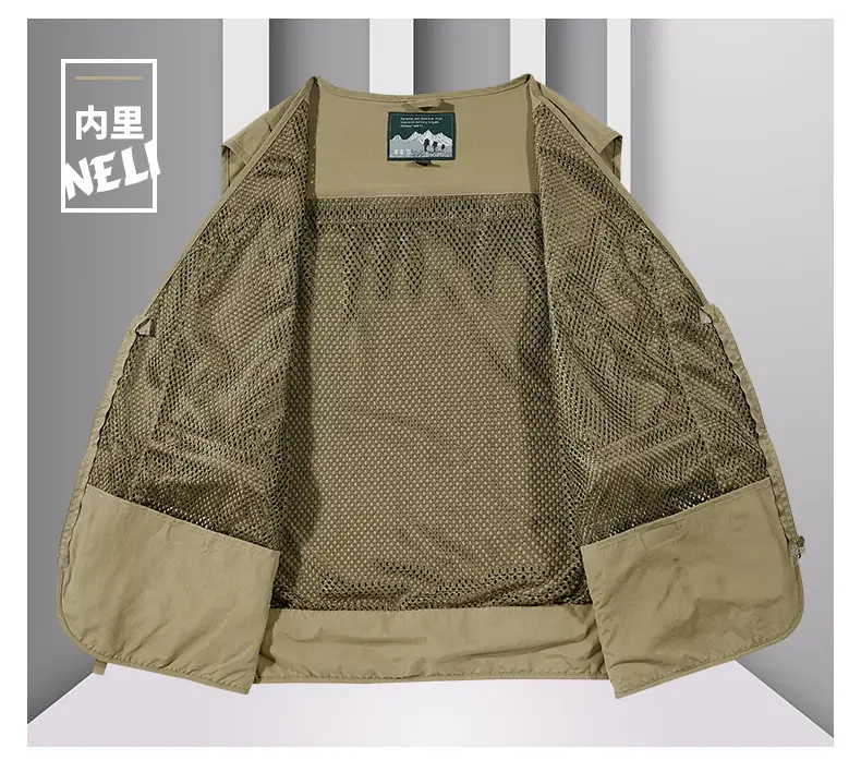 Men's Grey Mesh Fishing Vest with 8 Pockets — feature 10