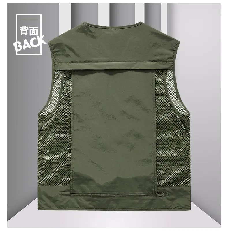 Men's Grey Mesh Fishing Vest with 8 Pockets — feature 13