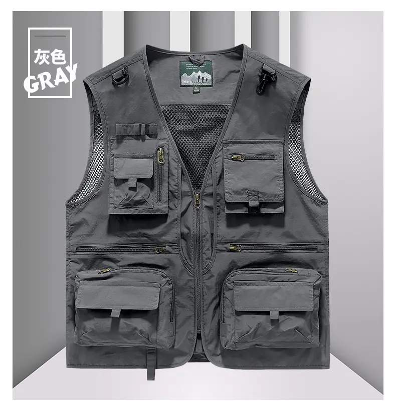 Men's Grey Mesh Fishing Vest with 8 Pockets — feature 20