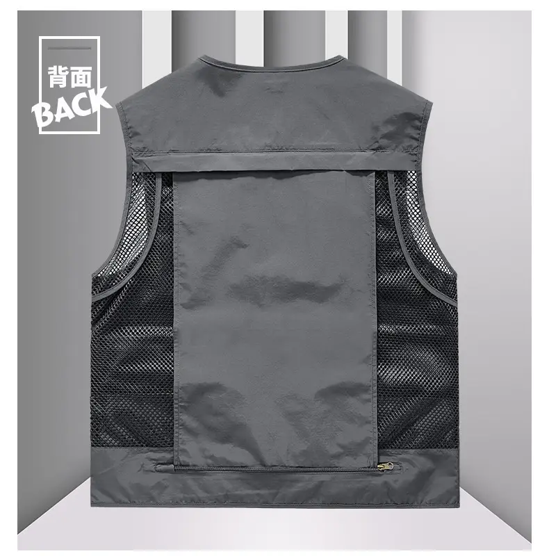 Men's Grey Mesh Fishing Vest with 8 Pockets — feature 21