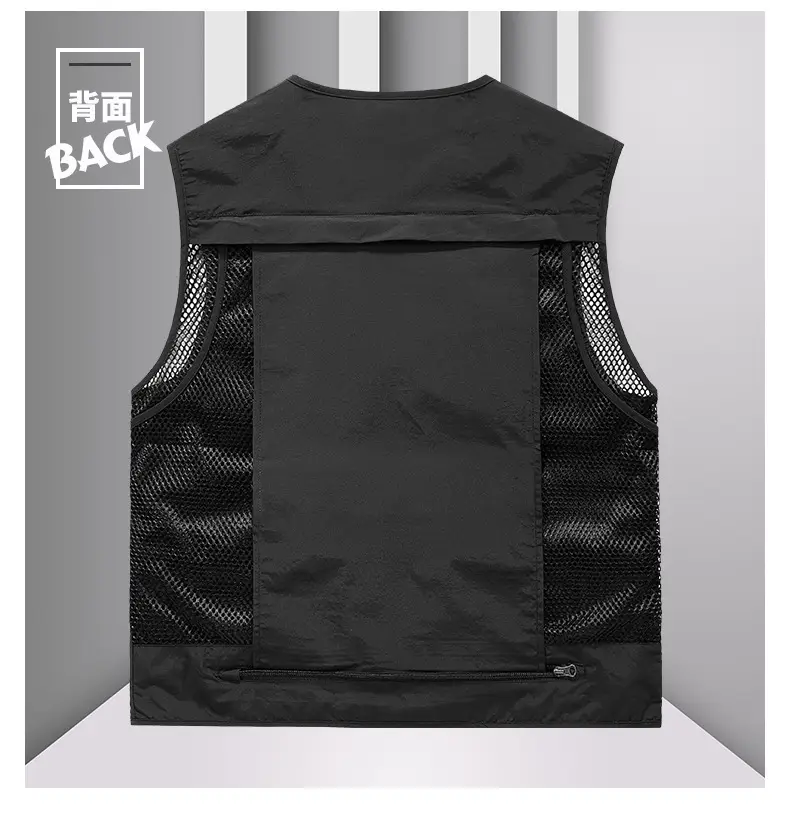 Men's Grey Mesh Fishing Vest with 8 Pockets — feature 23