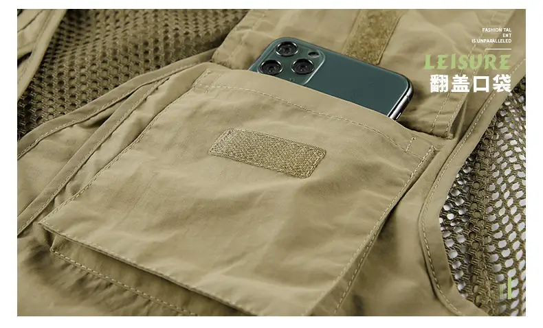 Men's Grey Mesh Fishing Vest with 8 Pockets — feature 25