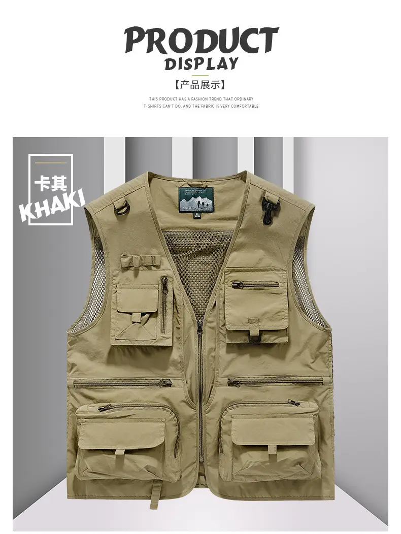 Men's Grey Mesh Fishing Vest with 8 Pockets — feature 9