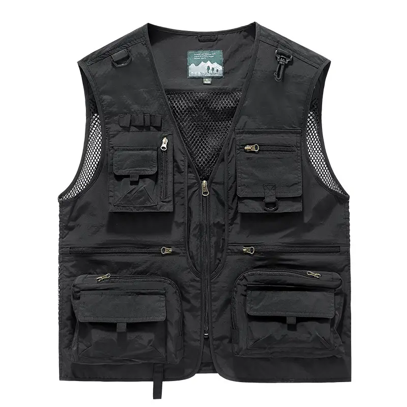 Men's Grey Mesh Fishing Vest with 8 Pockets