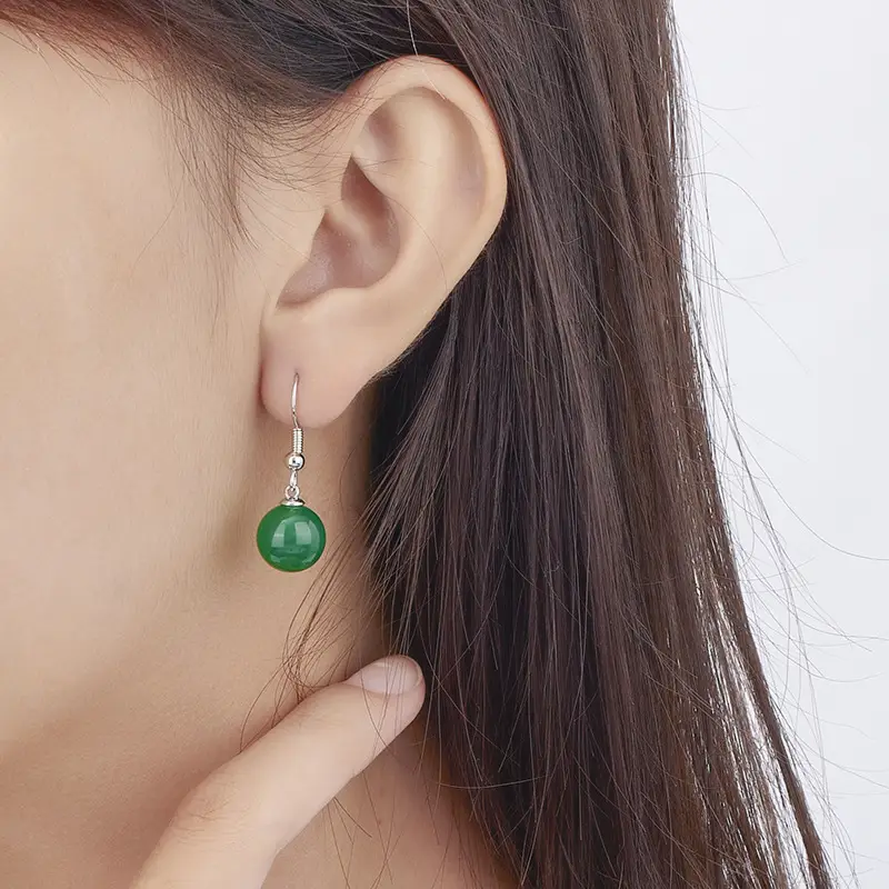 Green Chalcedony Earrings with Gold Hooks
