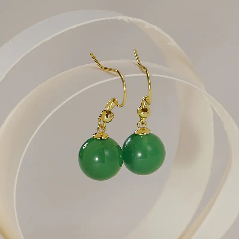 Green Chalcedony Earrings with Gold Hooks