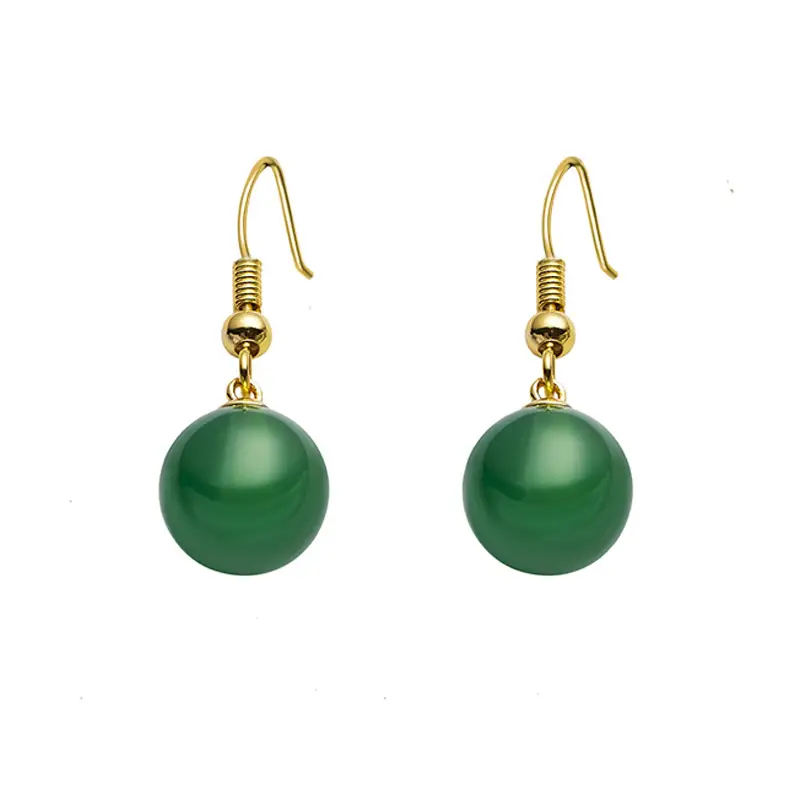 Green Chalcedony Earrings with Gold Hooks