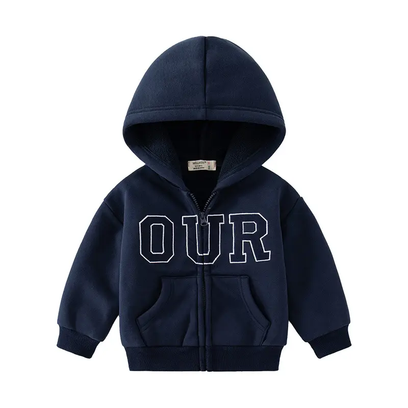 Gray Boys Fleece Hoodie with "OUR" Print - Image 6