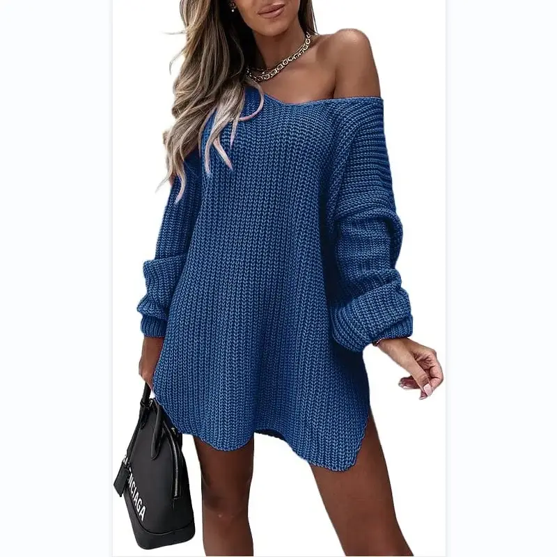 Women's White Knit Pullover Sweater with Side Slit - Image 2