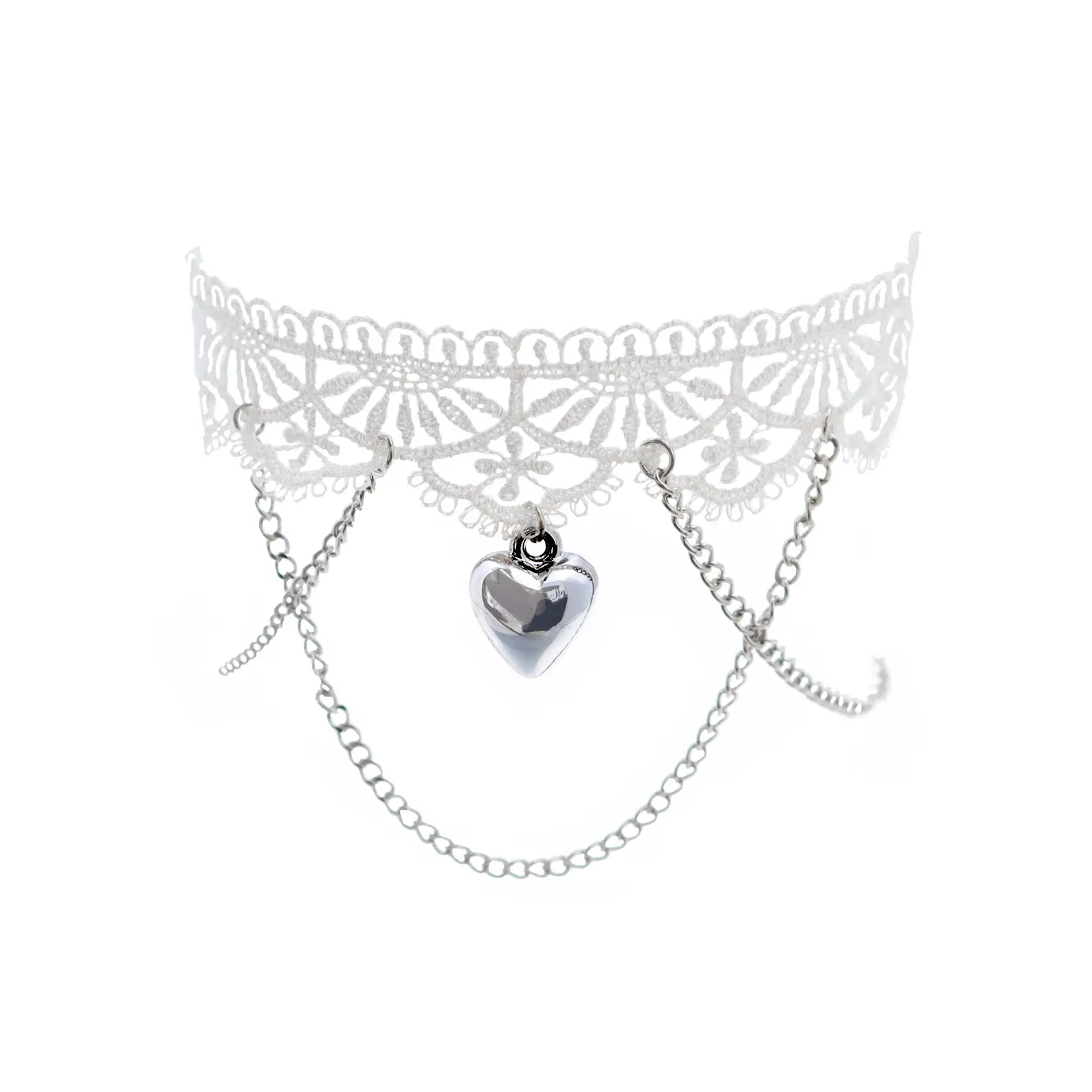 White Lace Choker with Heart Tassel for Women