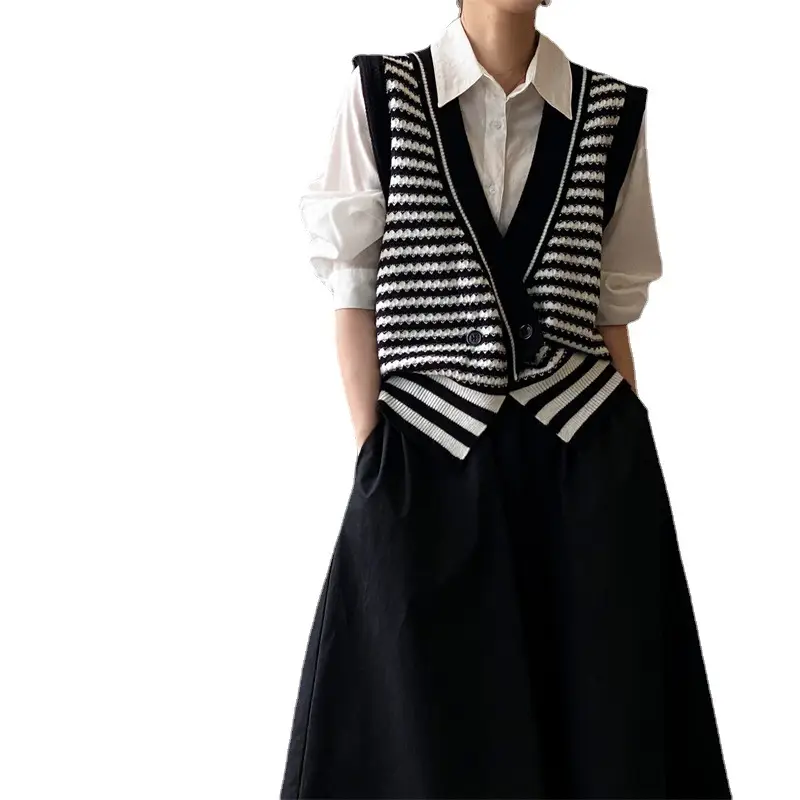Women's Green Striped Knitted Vest Top Autumn Wear - Image 8