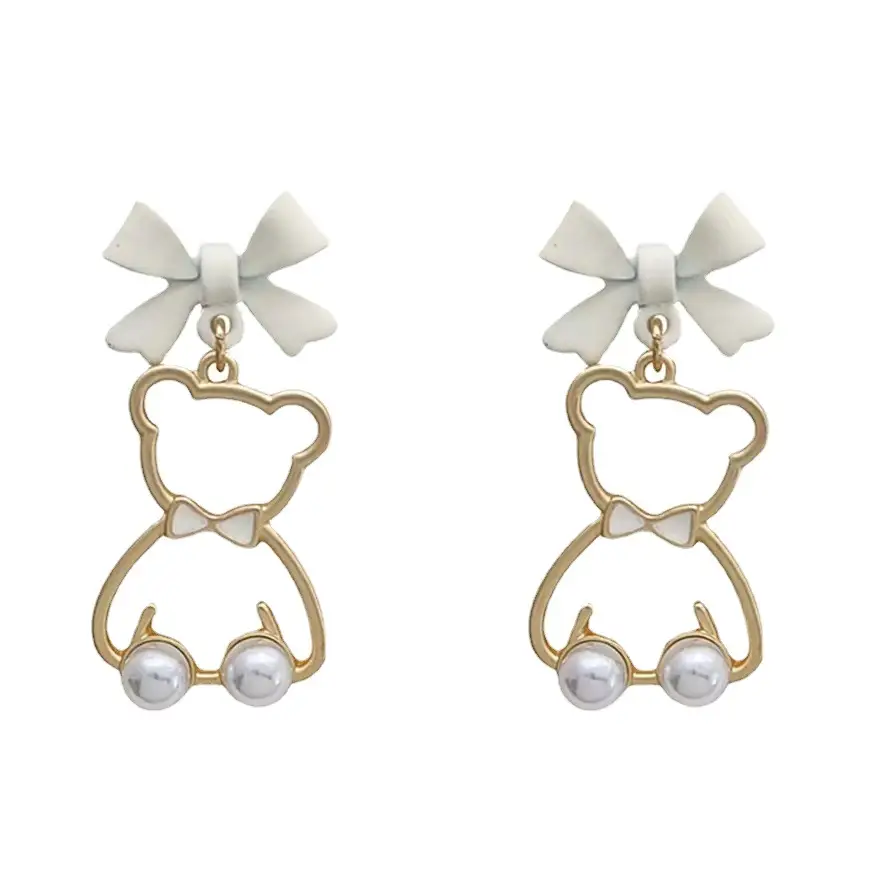 S925 Silver Cute Bear Pearl Earrings - Image 7