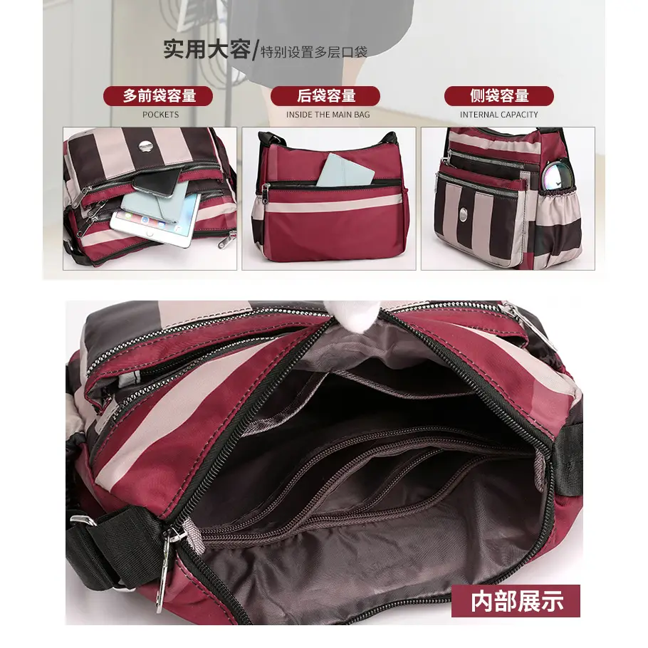 New Women's Green Striped Crossbody Bag Large Capacity - Image 7